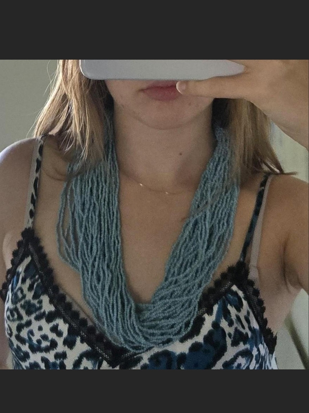 Handcrafted Multi-Strand Teal Beaded Necklace